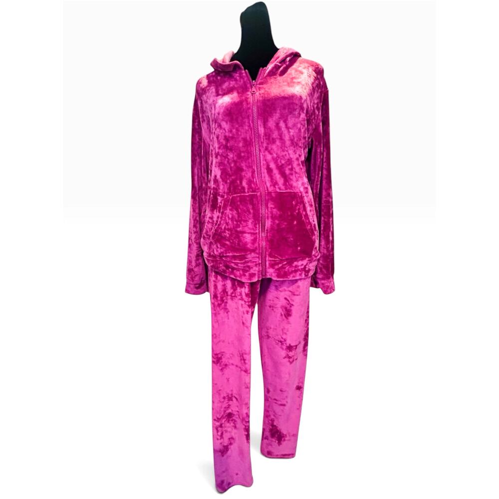 Burgundy Velour Tracksuit Set Women's M Y2K Zip Hoodie & Pants - Picture 3 of 17